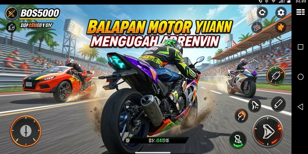 Gameplay seru dan mendebarkan di BOS5000 dengan balapan motor.