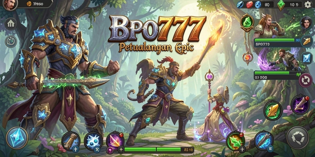 Gameplay BPO777 yang menampilkan pertempuran epik di dunia fantasi.