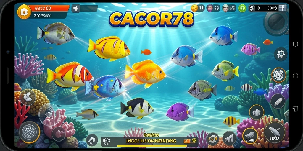 Tampilan gameplay Tembak Ikan yang menarik dan penuh warna.