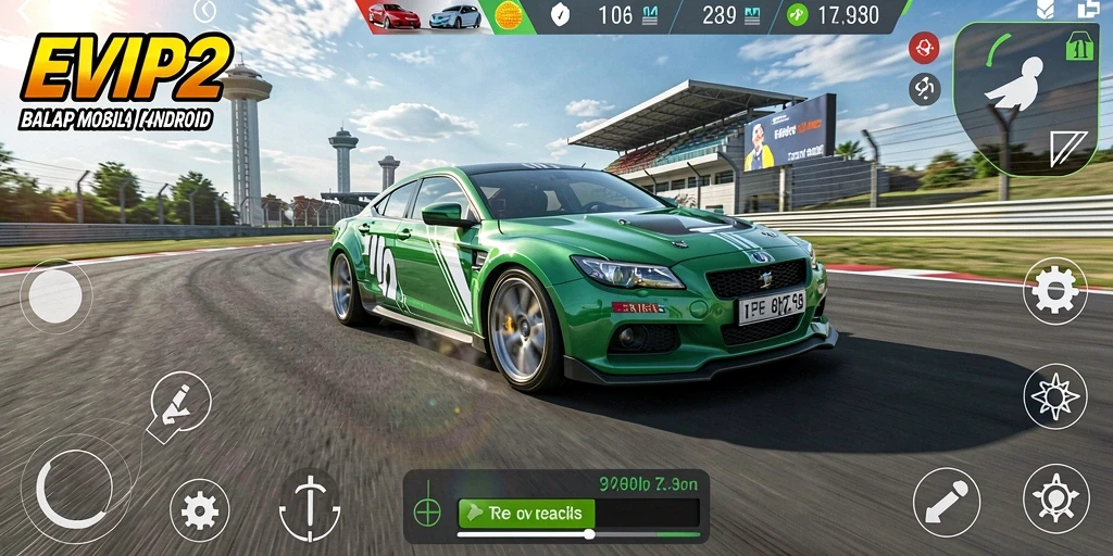 Tampilan gameplay menegangkan dengan mobil balap melaju kencang di lintasan.