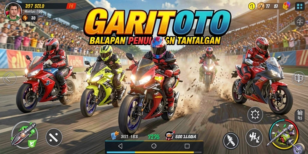 Screenshot gameplay GARITOTO yang menunjukkan aksi balapan motor yang seru.