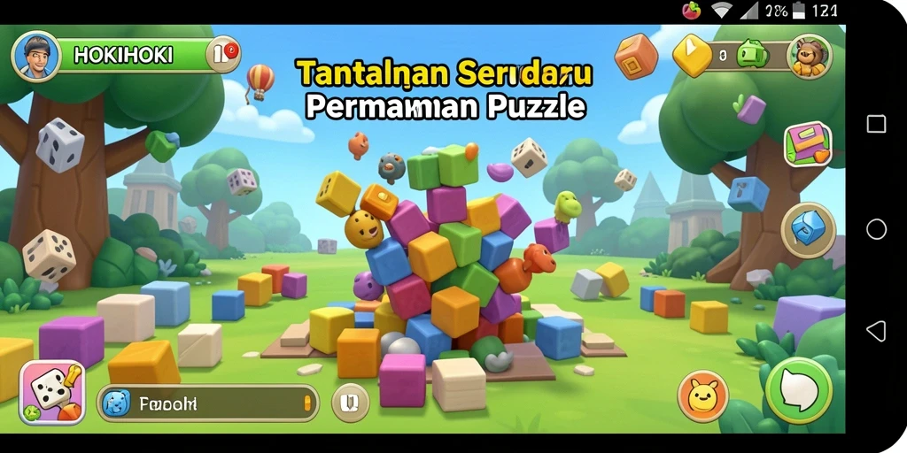 Screenshot gameplay HOKIHOKI menunjukkan tantangan beragam puzzle.