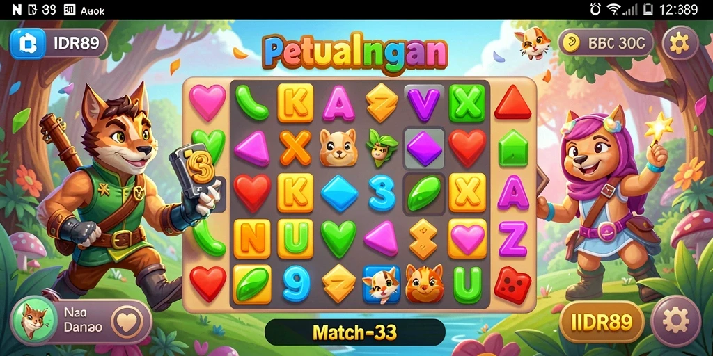 Tampilan gameplay seru dari IDR89 dengan elemen Match-3.
