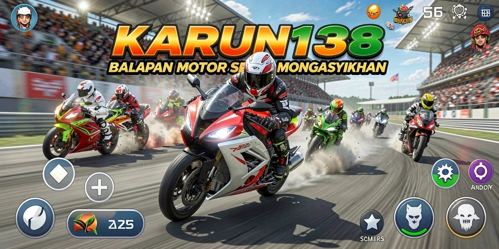Screenshot gameplay KARUN138 menampilkan aksi balapan motor yang seru.