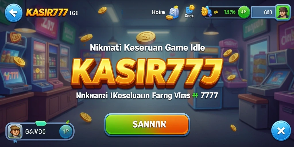 Screenshot utama KASIR777 menampilkan gameplay manajemen kasir yang menarik.