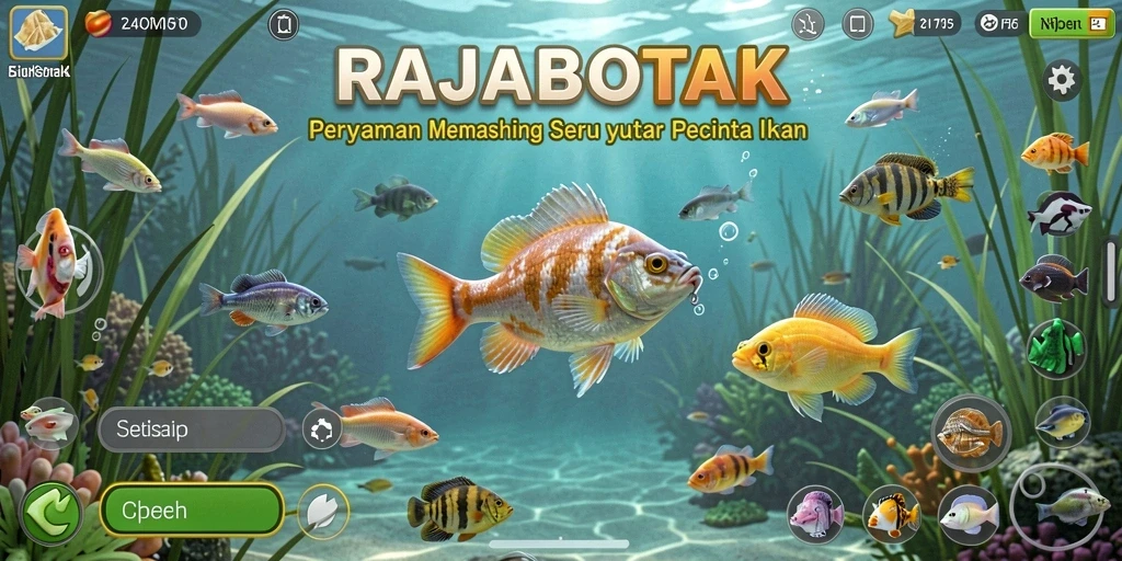 Gameplay menantang dan seru di RAJABOTAK dengan suasana alam memancing.