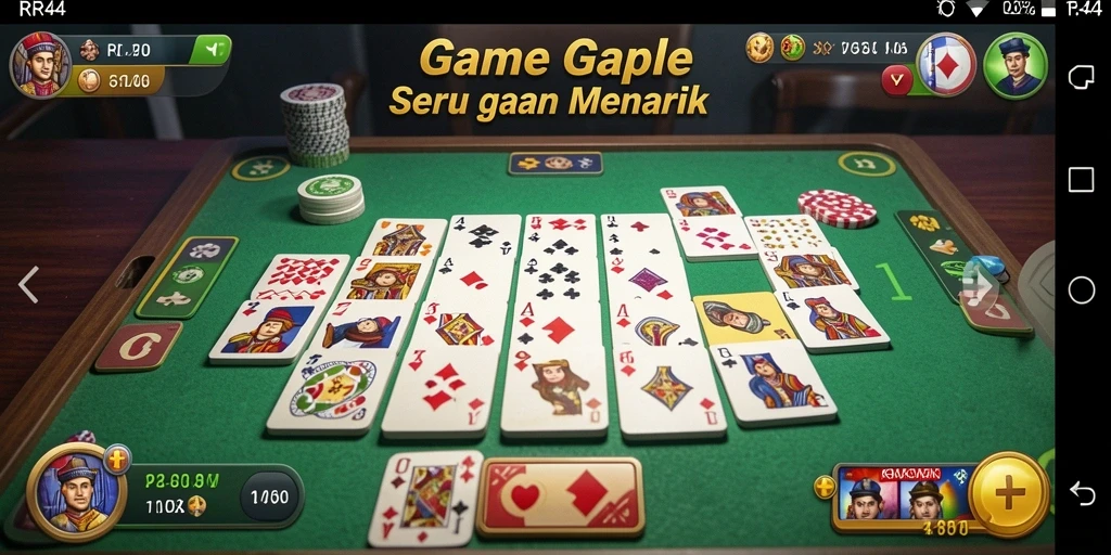 Tampilan gameplay menarik dari RR44 yang menyajikan permainan Gaple.