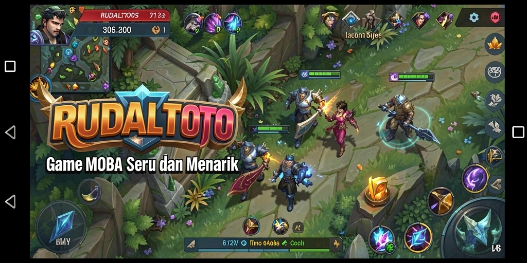 Gameplay RUDALTOTO yang menampilkan pertempuran intens di arena MOBA.