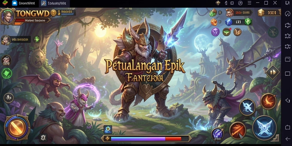 Screenshot utama TONGWD menampilkan aksi seru dalam petualangan RPG.